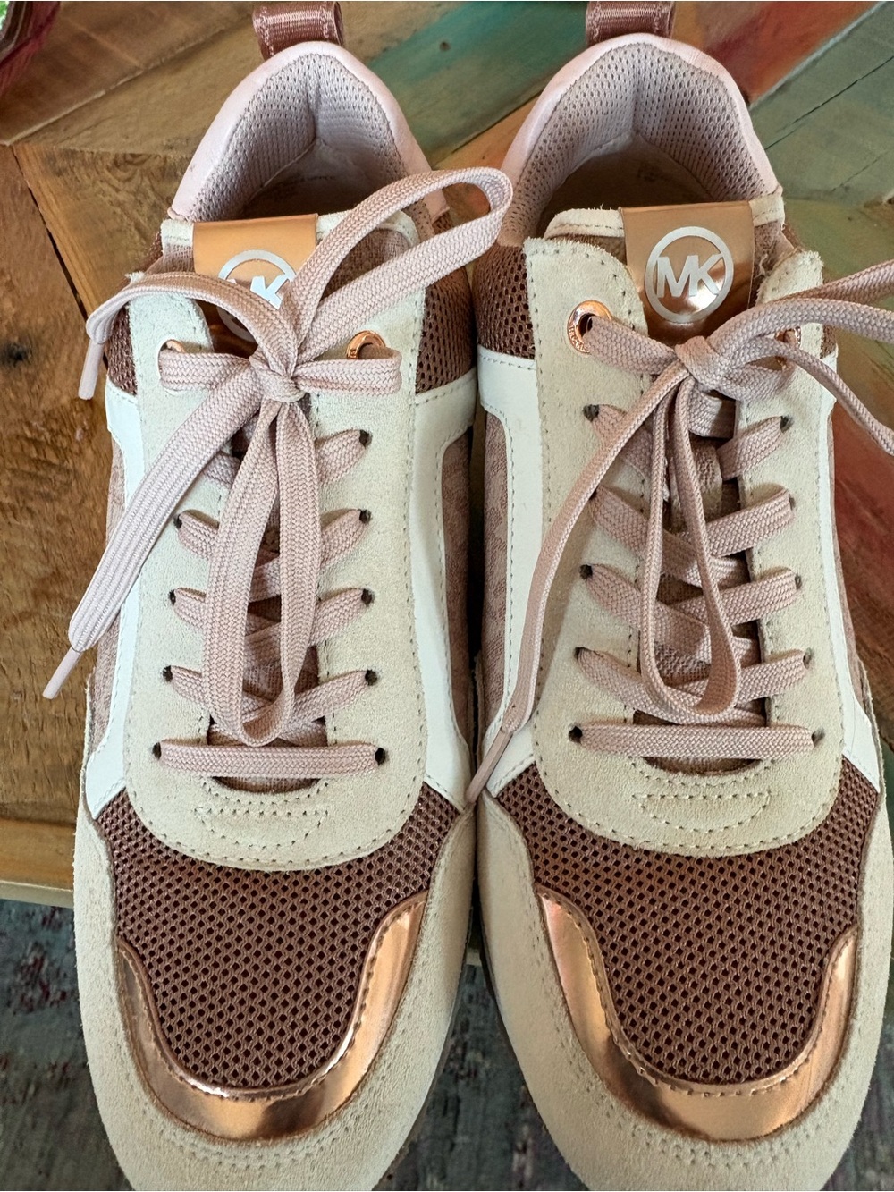 Michael Kors Pink Rose Gold and Cream Platform Sneakers